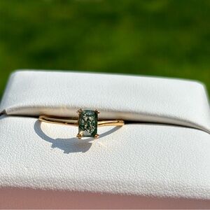 Moss Agate and Gold Minimalist Ring